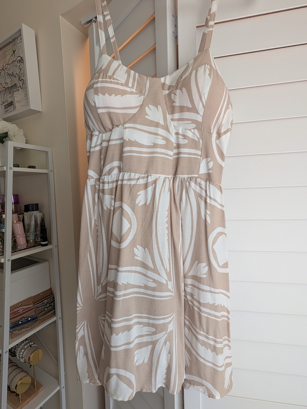 Beige and White Printed Sundress